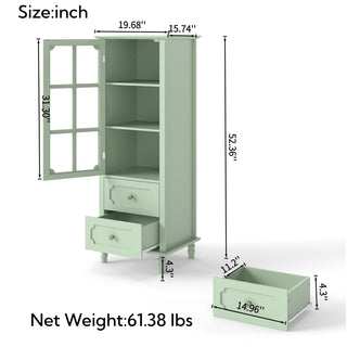 Modern Mint Green Buffet Cabinet with Glass Doors &amp; Double Drawers - 47" Minimalist Sideboard