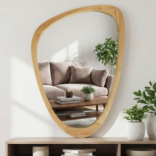 OAK Color 24'x36' Irregular Solid Wood Frame Decorative Mirror,For Bedroom, Bathroom, Living Room, Entryway