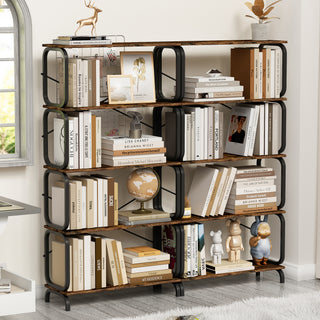  5-Tier Large Book Shelf, Open Bookcase for Home Office, Living Room, Vintage Industrial Style Bookshelf with Metal Frame, Rustic Brown