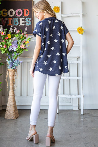Heimish Full Size Star Print V-Neck Short Sleeve T-Shirt for Women