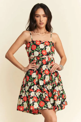 Davi & Dani Floral Scalloped Cutout Back Mini Dress