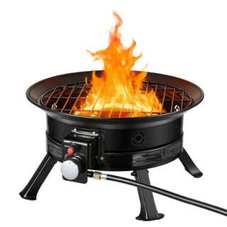 Propane Fire Pit 19-Inch | 53,000 BTU Portable Gas Fire Pit with Grill Grate & Lava Rocks | Adjustable Flame, Folding Legs, Smokeless Outdoor Firebowl for Camping, Patio, Backyard & RV – Black
