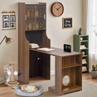 Modern Folding Wooden Desk with Hutch | Pet-Friendly Home Office & Gaming Workstation