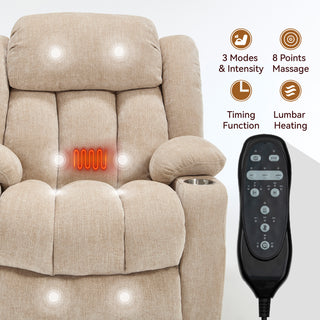 Heavy Duty Power Lift Recliner (Beige Chenille) | 350 LBS Capacity w/ Heat, Massage &amp; USB-C