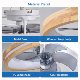 20-Inch Low Profile Ceiling Fan with Lights & Remote | Quiet Wooden Flush Mount Fan