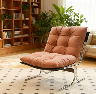 Leather Armchair Modern Accent Chair – High Back Sofa Chair with Metal Legs & Soft Padding for Living Room, Bedroom & Home Office (Brown, 1Pc)