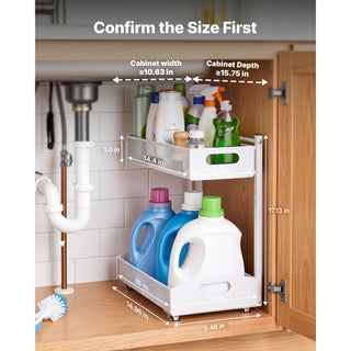 2-pack 2-tier pull out under sink organizer white, view 4