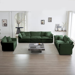 Green Chenille 3-Piece Sectional Sofa Set - Modern Oversized Deep Seat Living Room Group