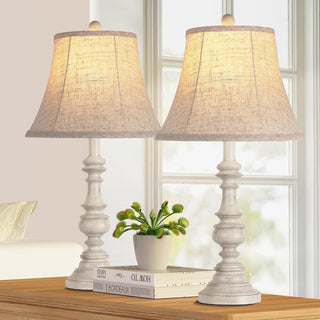  SEO Google Product Title: Traditional Table Lamp Set of 2 - Rustic Farmhouse Bedside Lamps with 3-Color Temperature LED Bulbs, Linen Shade, Rotary Switch, Vintage Desk Lamps for Living Room & Bedroom