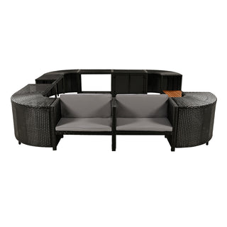 Spa Surround Spa Frame Quadrilateral Outdoor Rattan Sectional Sofa Set with Mini Sofa, Wooden Seats and Storage Spaces, Grey