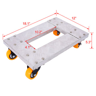 Heavy Duty Movers Dolly | 18"x12" Aluminum Furniture Cart with 3" TPU Casters & Brakes