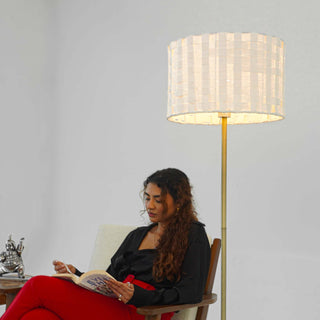 Viora Marble Base Floor Lamp | Slim Standing Light, Neutral Shade, Dark Brown/White, Metal & 110V