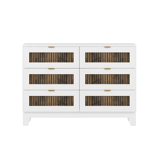 4-Pieces Bedroom Sets, Queen Size Farmhouse Platform Bed with Wooden Strip Decoration, Storage Nightstand and Dresser with Metal Handle, White
