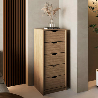 Basilea Tall Narrow 5-Drawer Dresser Natural Oak | Space-Saving Vertical Chest