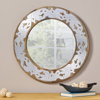 Mango Wood & Aluminium Fitted Round Mirror – Stylish Wall Mirror for Home Decor
