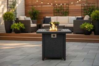 28-inch Iron Square Propane Fire Pit Table - Professional 50,000 BTU Outdoor Heater and Dining Surface
