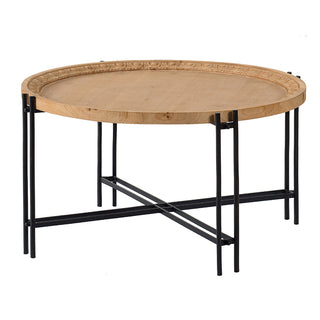 D32' x 18' Farmhouse Round Wooden Round Coffee Table with Metal Legs