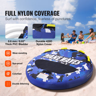 Towable Tube for Boating, 340 lbs, 1-2 Riders Inflatable Boat Tubes and Towables, 51.8' Round Water Sport Towable Tube for Boat to Pull, Full Nylon Cover, EVA Grab Handles and Speed Safety Valve