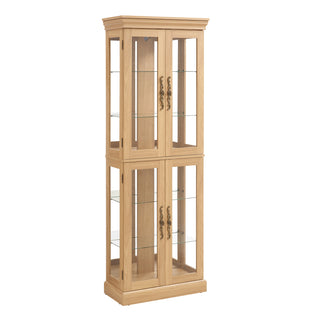 Lighted Glass Curio Display Cabinet,Display Cabinet,Glass Storage Cabinet Glass Wine cabinet Wood Frame Toy Display for Living Room, Kitchen, Pantry light bulb included Light oak