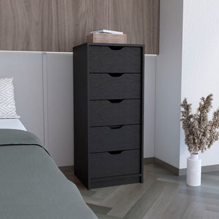 TUHOME Basilea 5-Drawer Black Tall Dresser - Slim Space-Saving Vertical Storage