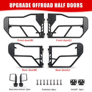 Tube Doors with Side View Mirror for 2018-2024 Jeep Wrangler JL JLU & Gladiator JT 4-Doors (Includes 4XE) 4-piece set Off Road Summer Trail Adventure