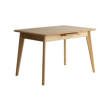 Natural Solid Oak Round Corner Diagonal Leg Telescopic Table Extending Dining Table Fitted With Metal Slide, for 6-8 people to meet 
 Dining table wood (light color)