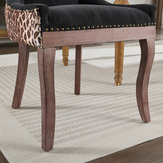 A&A Furniture,Ultra Side Dining Chair, Thickened fabric chairs with neutrally toned solid wood legs, Bronze nail head, Set of 2,Leopard Print