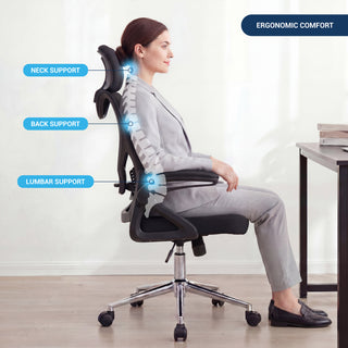 Essential Ergonomic Office Chair with Headrest & Lumbar Support, Black