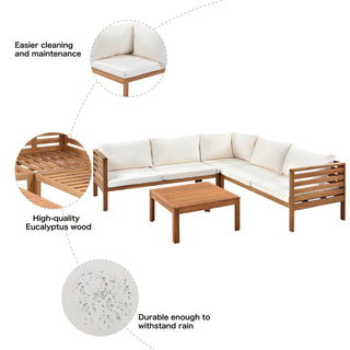GO Wood Structure Outdoor Sofa Set with beige Cushions Exotic design Water-resistant and UV Protected texture High quality acacia wood Strong Metal Accessories
