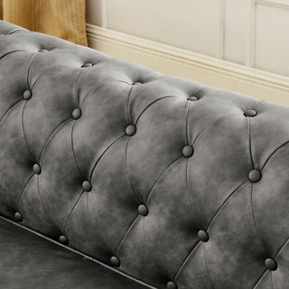 Chesterfield 3-Seater Sofa - Tufted PU Upholstery, Scrolled Arms