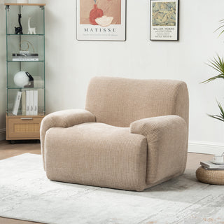 42' Wide Modern Upholstered Chenille Vertical Stripes Accent Chair, Boneless Single Sofa Chair, Armchair Comfy Reading Lounge Chair with Deep Seats for Living Room Bedroom Apartment, Dorms, Taupe