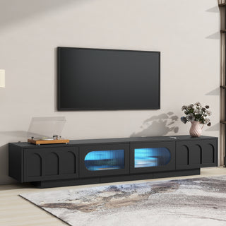 ON-TREND TV Stand for TVs Up to 95" – Modern Media Console with Fluted Tempered Glass Arched Doors, Storage Cabinet & APP-Controlled LED Lighting – Black