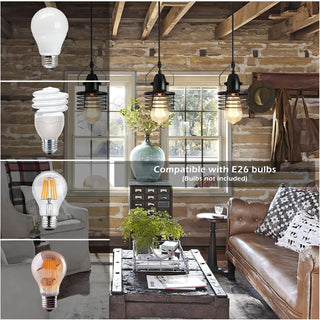  Industrial Black Metal Cage Pendant Light - 1-Light Farmhouse