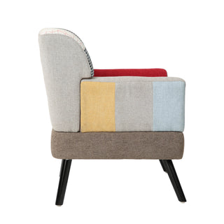 Patchwork Accent Chair, Mid-Century Modern Fabric Club Chair, Comfy Colorful Single Sofa for Living Room, Bedroom, Office, Study, and Reading Room