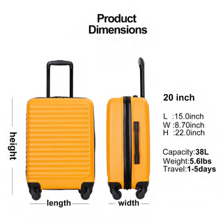 Lightweight 20' Carry On Luggage, Spinner Wheels, Orange, ABS, Compact Size
