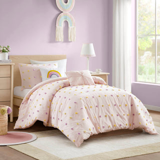 4PCS Twin/Twin XL Cotton Jacquard Pom Pom Comforter Set