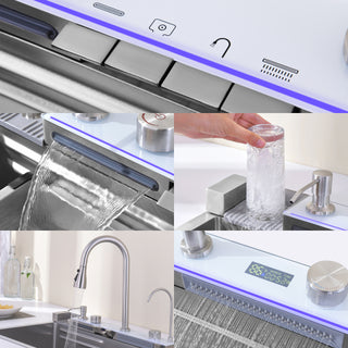 Dark Gray 304 Stainless Steel Sink with Pull-Out Faucet | Whale Waterfall Single Bowl Kitchen Sink