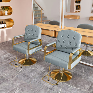 Hydraulic Salon Chair 360° Swivel - Professional Barber Stylist Chair with Pump, Non-Tilting Hairdressing Chair for Salon Tattoo Spa, Blue Gold Stylist Equipment (Single Pack)