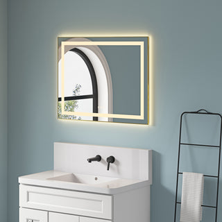 36 x 28 Inch Smart LED Bathroom Mirror - Front-Lit &amp; Backlit Anti-Fog Vanity Mirror with Memory &amp; 3-Color Dimming