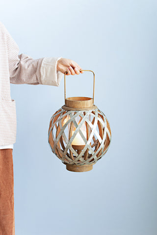 Decorative Lantern with Handle, Wooden Lantern for Indoor Outdoor