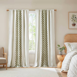 1 PCS 50x95' Cotton Printed Curtain Panel with Chenille Stripe and Lining Green