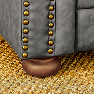 Chesterfield 3-Seater Sofa - Tufted PU Upholstery, Scrolled Arms