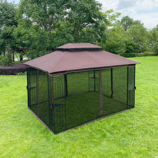 13x10 Outdoor Patio Gazebo Canopy Tent with Ventilated Double Roof & Detachable Mosquito Net – Brown Top Garden Shelter for Lawn, Backyard, Deck, or Patio