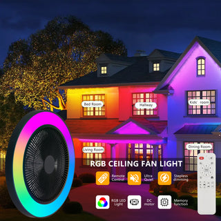 19-inch Black Ceiling Fan Light with LED RGB – Dimmable & Color-Changing, APP & Remote Control, Modern Smart Ceiling Fan for Living Room, Bedroom, and Dining Room (Silent/6-Speed/Reversible/DC Motor)