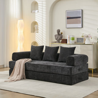 Comfy Folding Mattress Couch - Black Chenille Floor Sofa Bed
