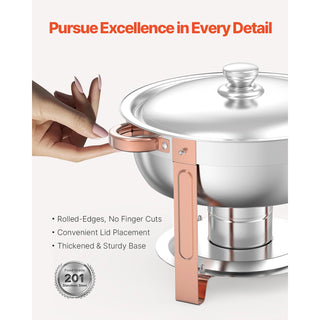 5 Qt 4-pack round chafing dish buffet set rose gold, view 10