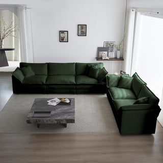 Green Chenille 2-Piece Sofa Set - Modern 2+3 Seater Deep Seat Living Room Group