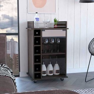 Baltimore Bar Cart with Six Wine Cubbies | Mobile Serving Cart in Carbon Espresso Finish