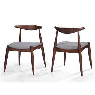 Set of 2 Vintage Rubberwood Dining Chairs with Ergonomic Backrest & Comfort Cushions in Walnut and Light Gray, Solid Rubberwood Frame with TSCA-Certified Foam Seats
