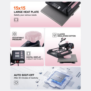 8 in 1 Heat Press Machine 15x15 in 30oz Tumbler Press T-Shirts Black